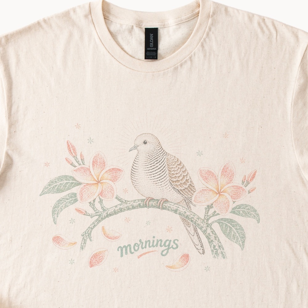 Morning Bird Flowering Branch Graphic Tee Nature Art Print